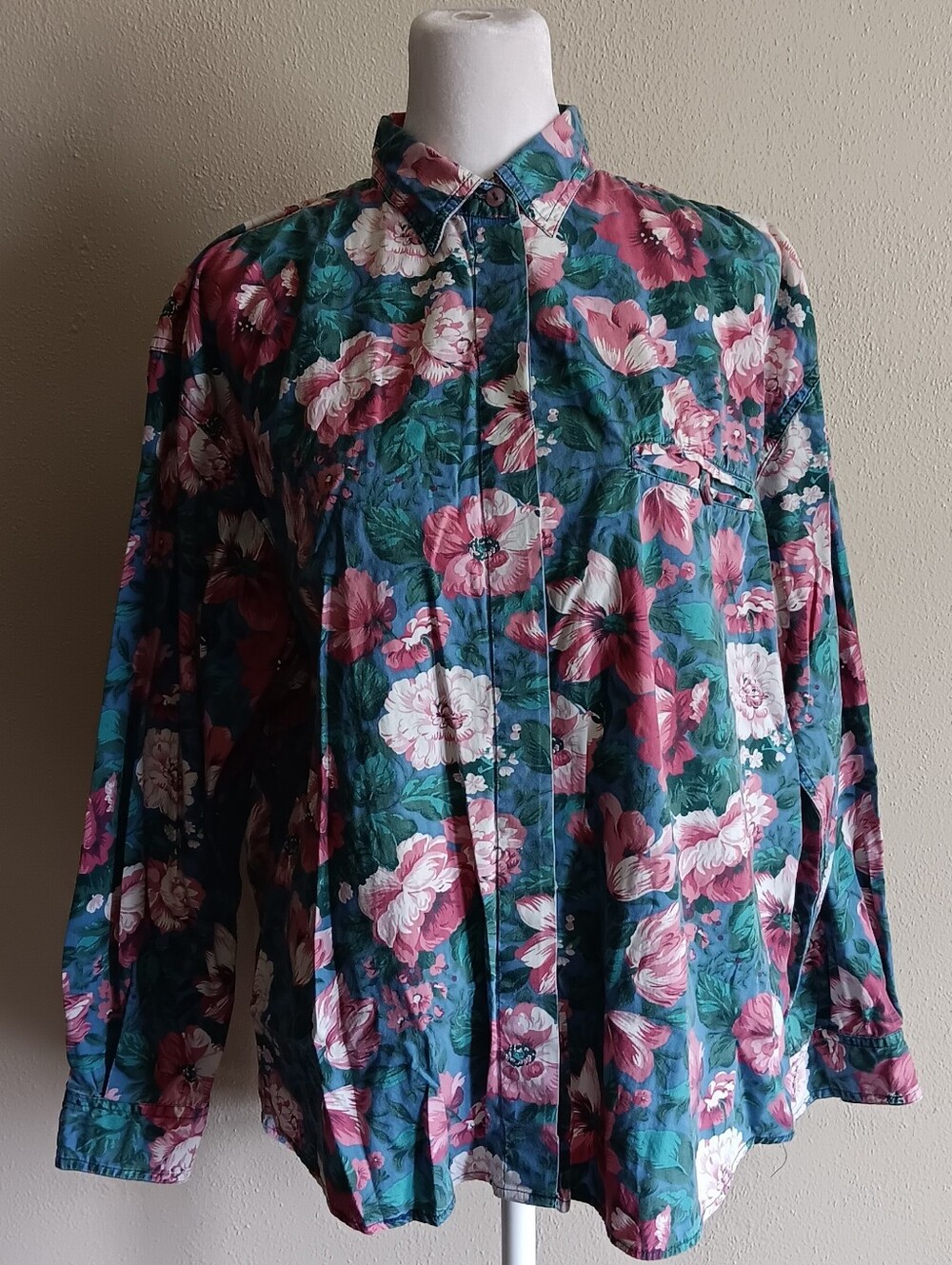 90s Vintage Paris Sport Club Floral Button Up Cotton Shirt, Womens Size Medium
